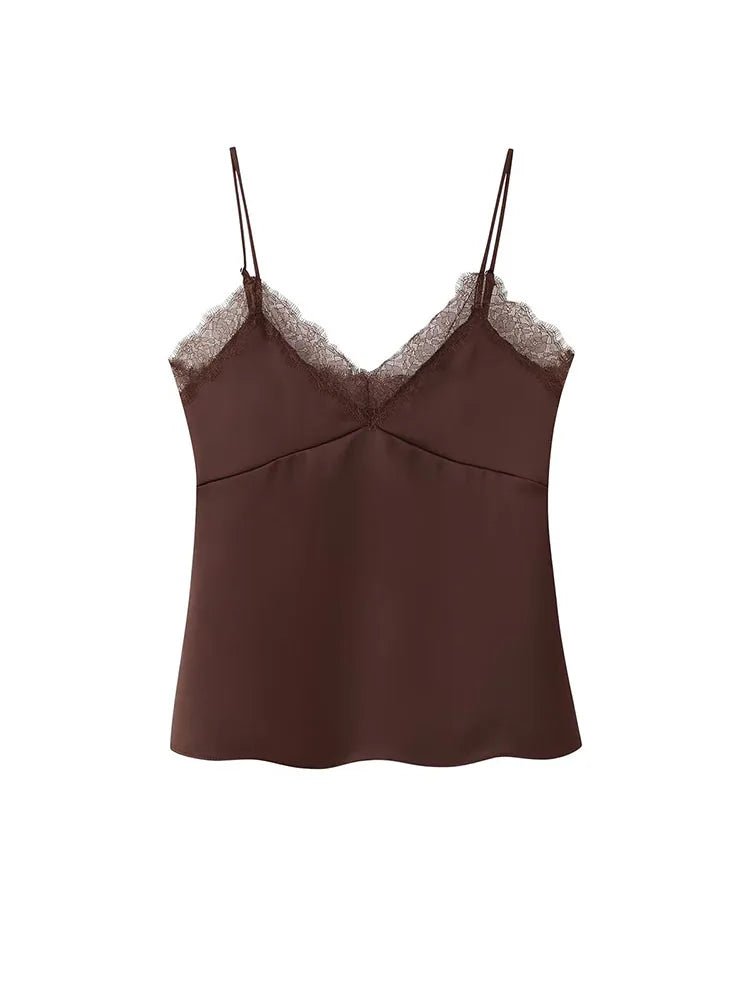 HH 2026 New Fashion Woman Lace Trim Sling Sleeveless V Collar Backless Mini Top Female Slim Fit Thin And Light Sexy Top