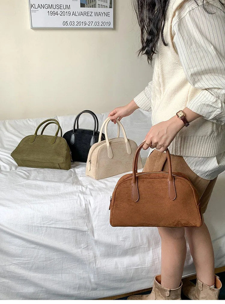 Women's Retro Faux Suede Bowling Pillow Bag