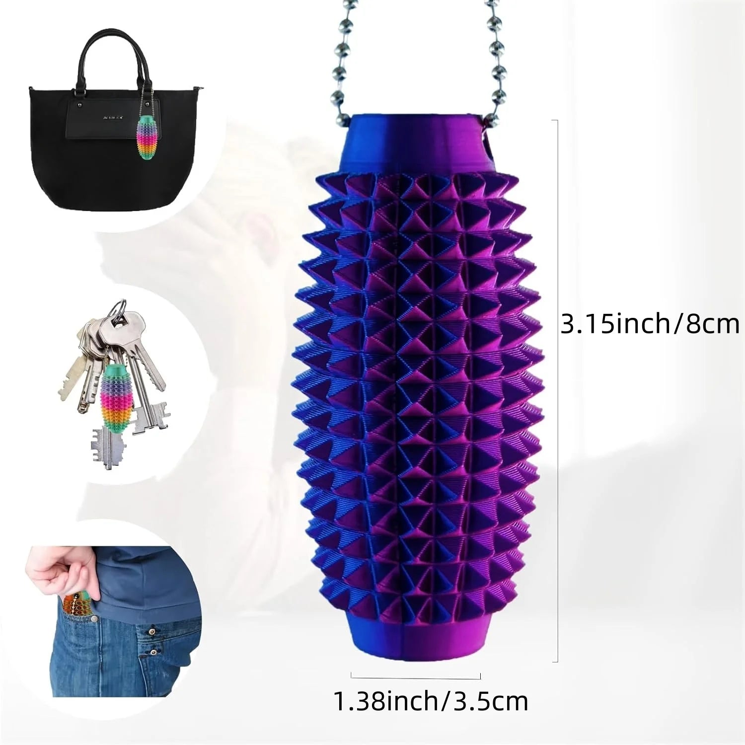 Mini Spiky Fidget Massage Keychain – 3D Silicone Pain Stim Sensory Toy for Anxiety Relief, Singles & 4-Pack