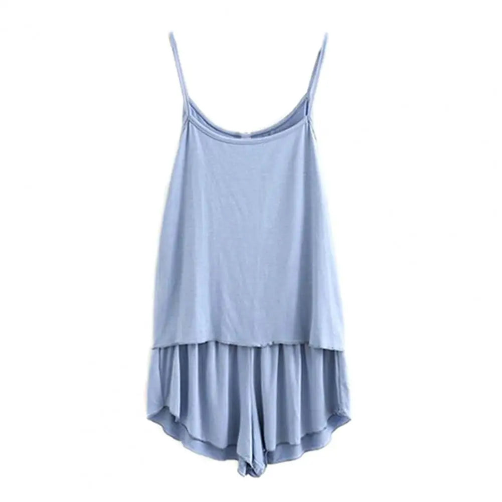 2 Pcs/Set Lounge Women Summer Pajamas Solid Color Sleeveless Camisole Shorts Lady Pajamas for Women Sleepwear Set