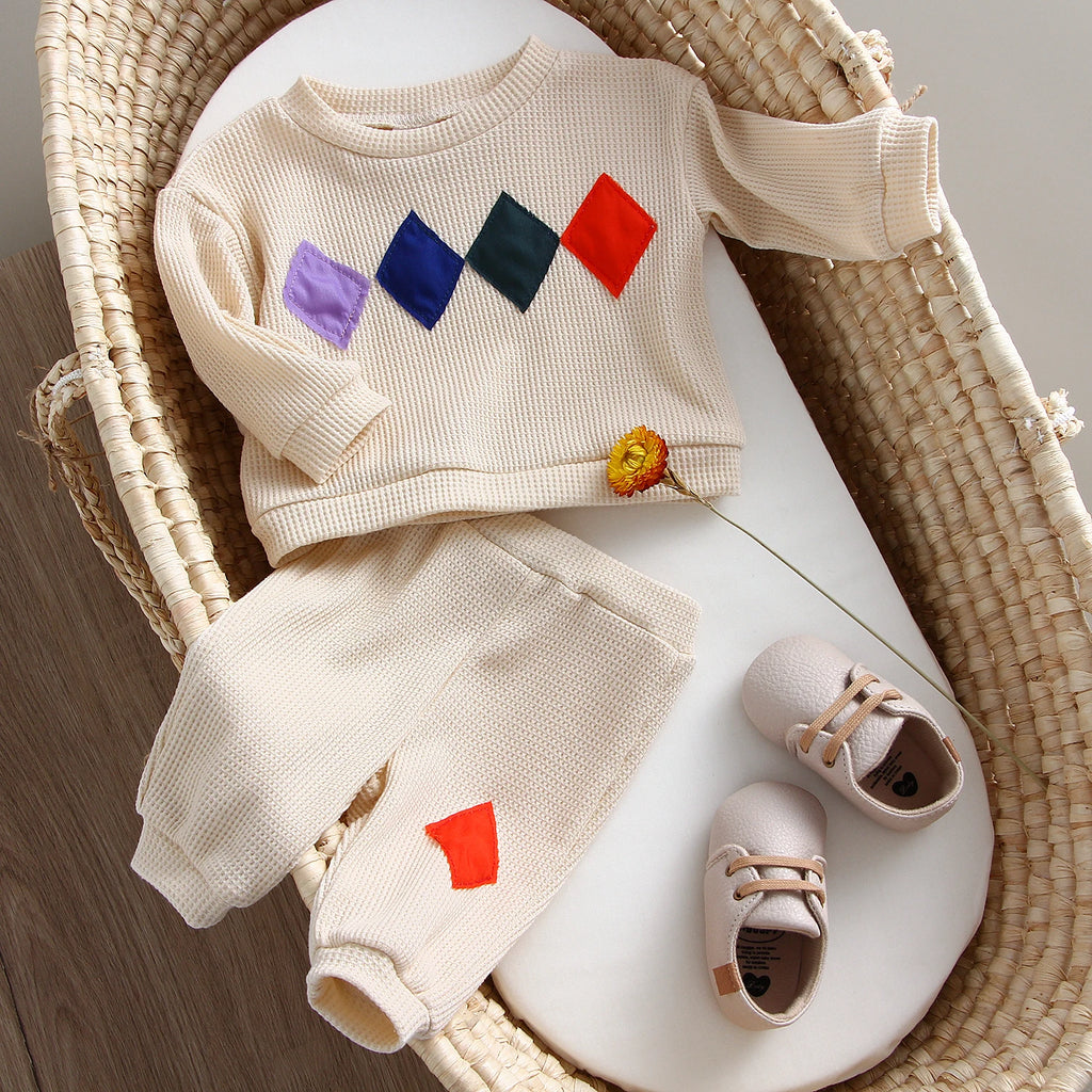Baby Boy Waffle Cotton Long Sleeve Top & Pants 2-Piece Set