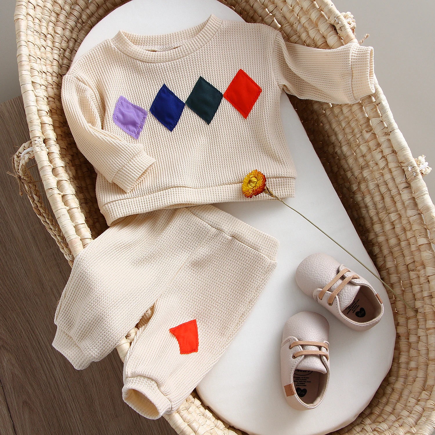 Baby Boy Waffle Cotton Long Sleeve Top & Pants 2-Piece Set