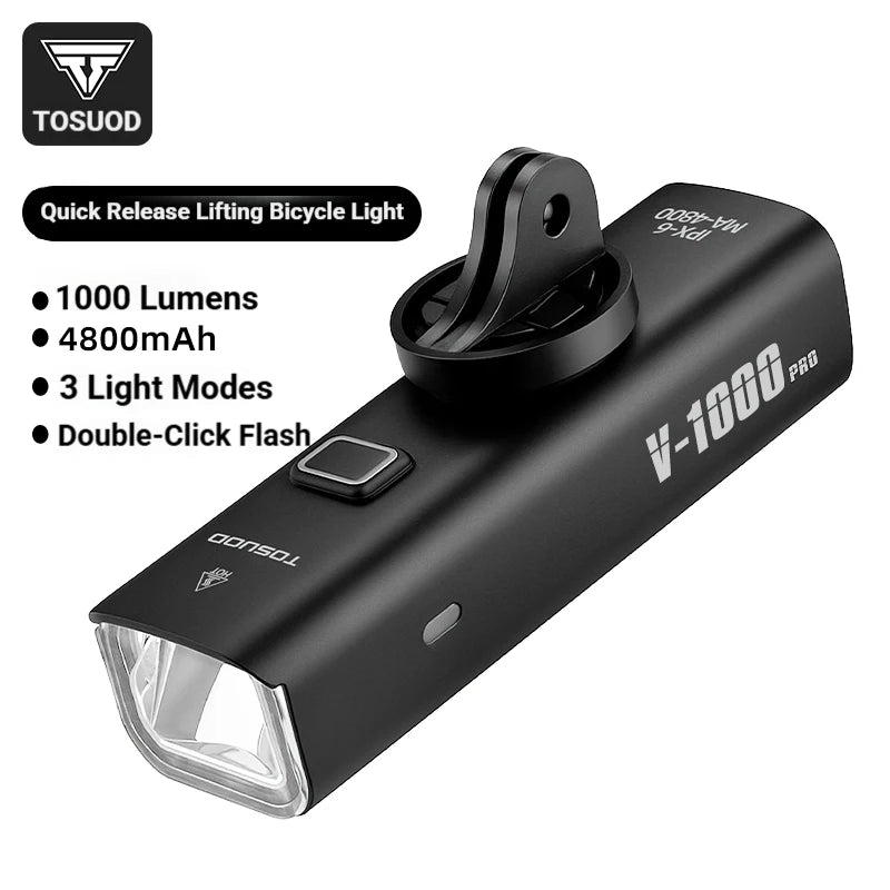 TOSUOD Bicycle Front light 1500 Lumens 4800mAh Bike Light Waterproof USB Charging IPX6 Waterproof Cycling Lamp Accessories