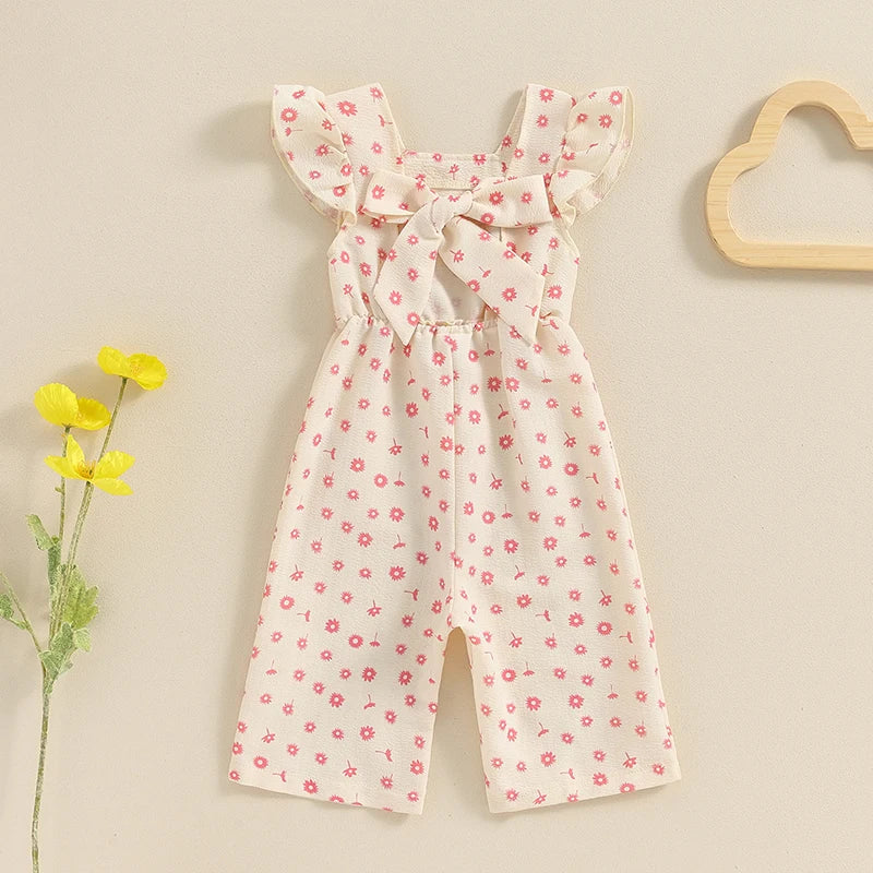 Baby Girls Floral Print Backless Bowknot Cotton Romper