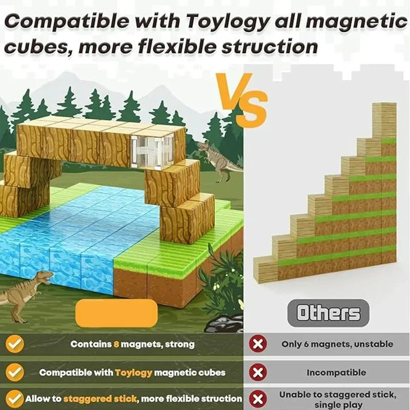 Magnetic Building Block Mine World Magnet Cube Set Magnetic Tiles for Boys Girls Age 3+ DIY STEM Sensory Cubes Construction Toys