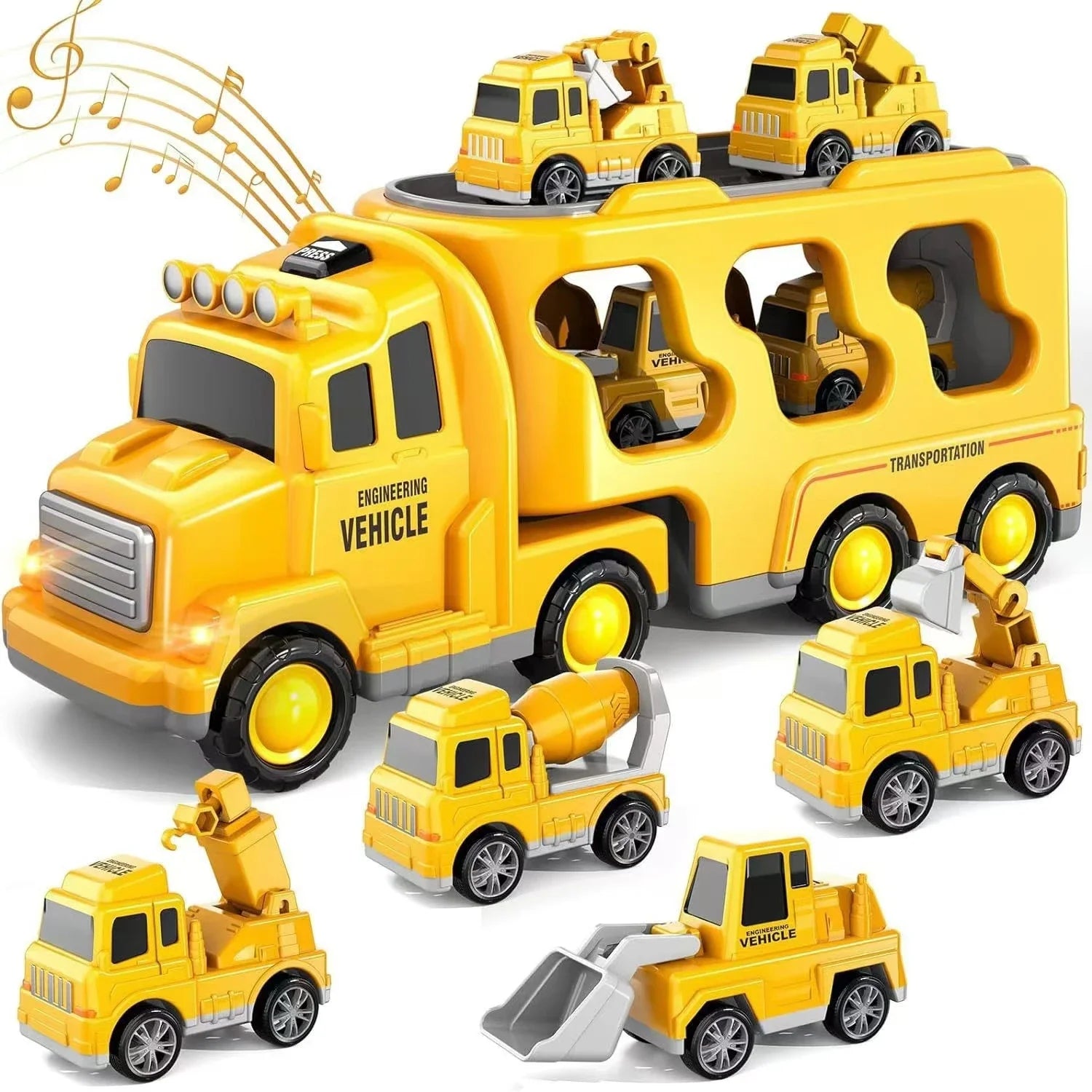 Wind-up Cars Toy engineering trucks heavy trucks police car fire trucks music light model set puzzle toys Boys Kids Gifts