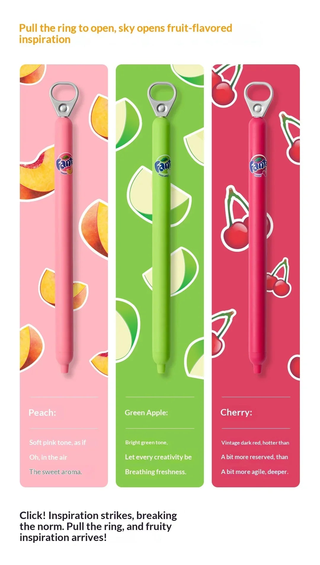 KACO x Fanta Pull-Tab Gel Pens,Creative Ins Signature Pen,0.5mm Quick Drying&Comfortable Grip Fun&Stess Relief Kawaii Stationery