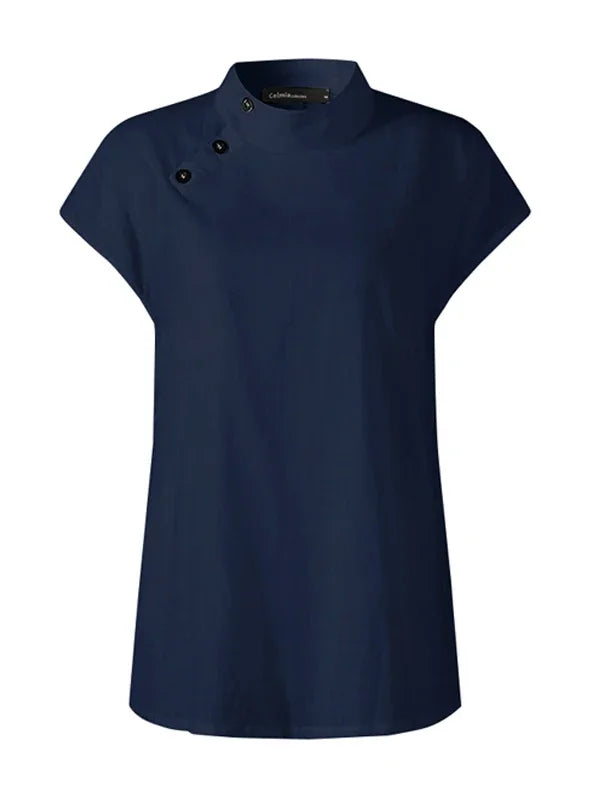 Women's Cotton Linen Stand Collar Blouse