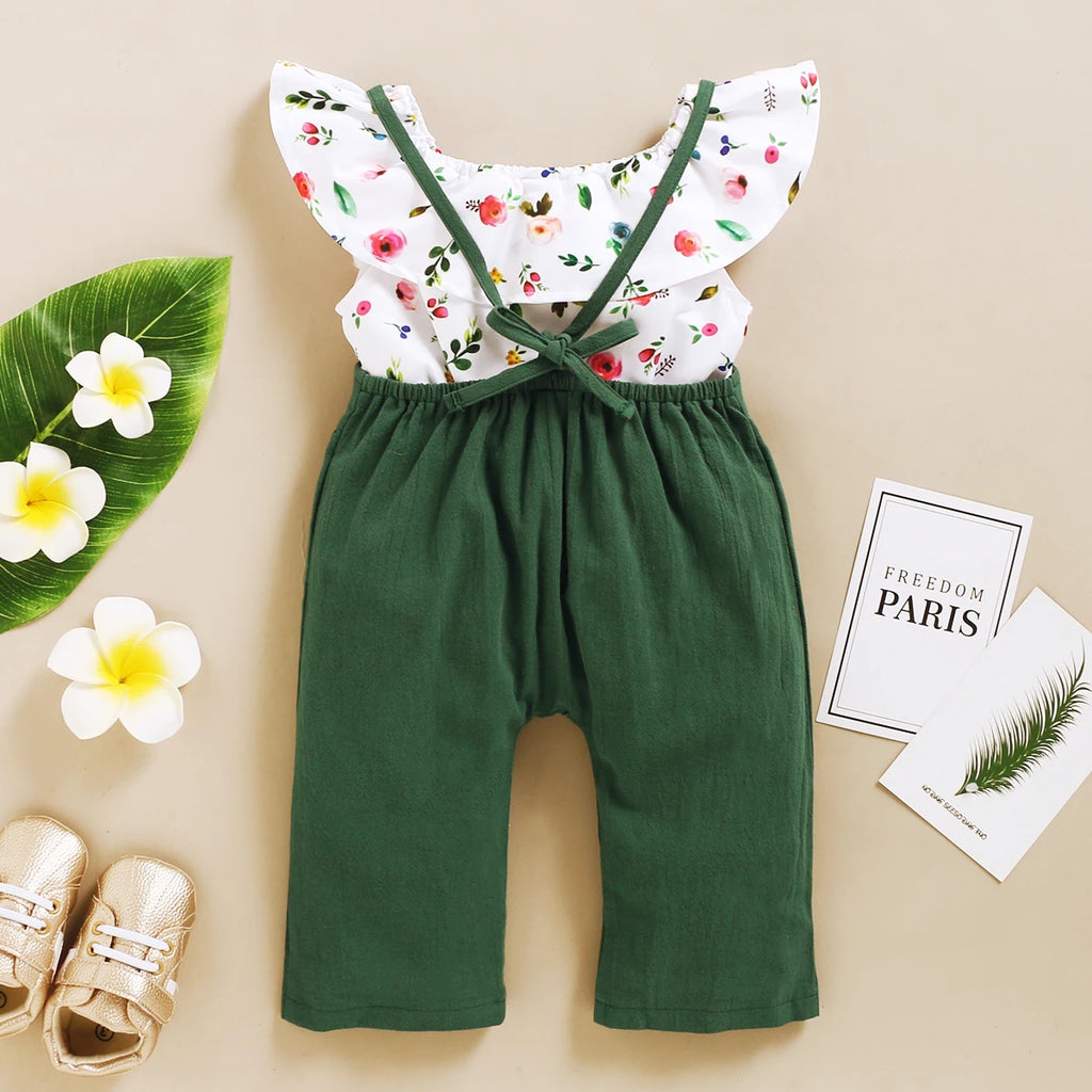 Toddler Girls Floral Print Top & Suspender Pants Set