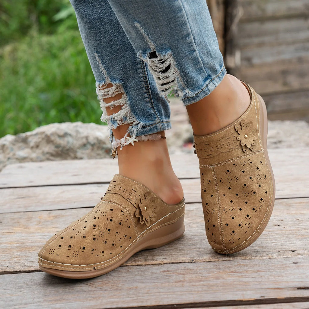 Women's Metal Accent PU Slip-On Mule Flats