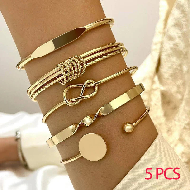 15 Pcs Retro Gold Color Minimalist Bangle Set for Women Fashion Chic Geometric Knotted Bracelets Daily Party Jewelry Gifts 2026