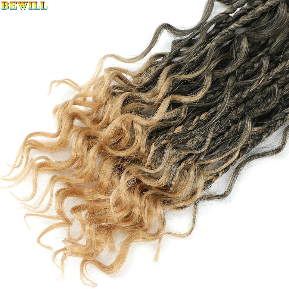 Goddess Box Braids Crochet Hair 14 18 24 Inch Bohemian Hippie Box Braids With Curly Ends Synthetic Braiding Hair for Black Women