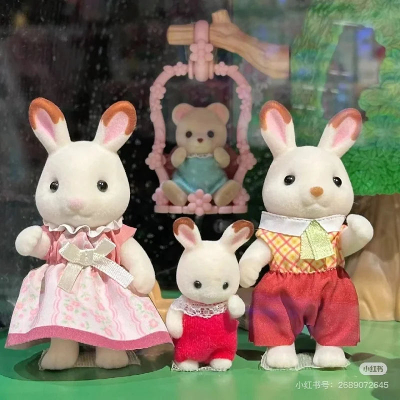 Sylvanian Families Anime Girl Figures Calico critters Furniture Set  chocolate rabbit family trio