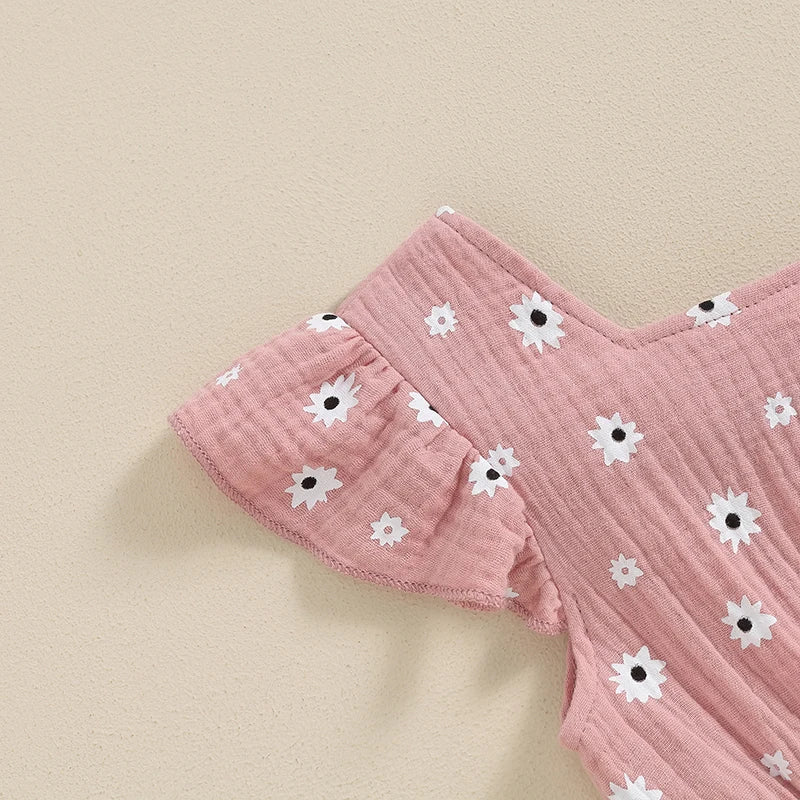Baby Girls Floral Print Backless Bowknot Cotton Romper