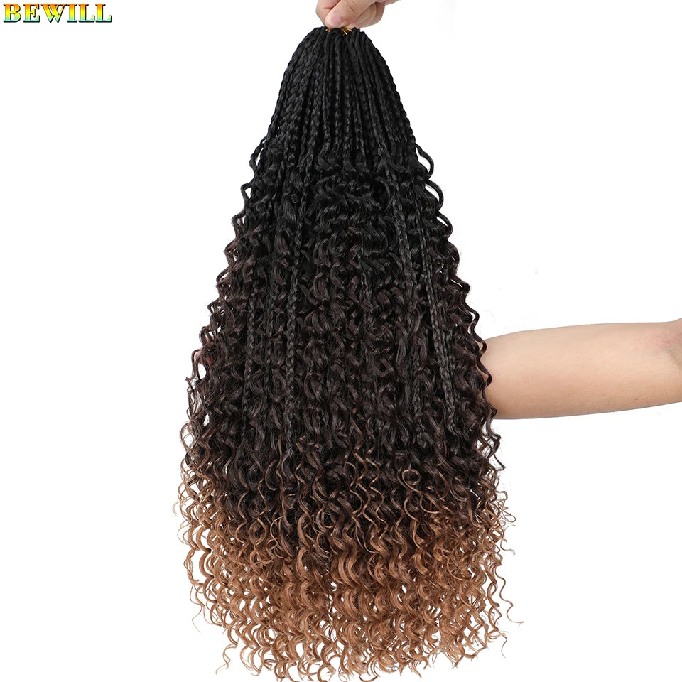 Goddess Box Braids Crochet Hair 14 18 24 Inch Bohemian Hippie Box Braids With Curly Ends Synthetic Braiding Hair for Black Women