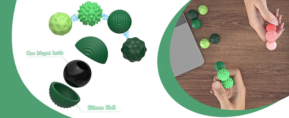 Magnetic Balls Fidget Sensory Toys Stress Relief for Adults Kids Fidget Textured Magnetic Balls with Silicone Shell Desk Toys