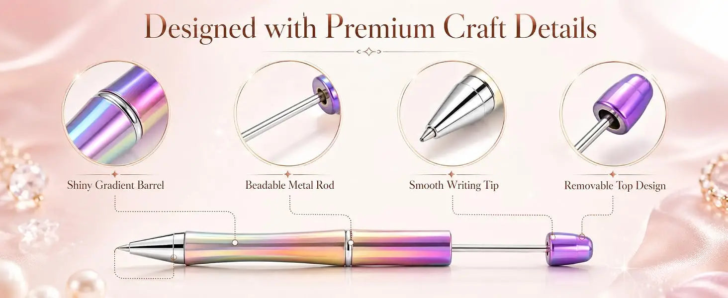 Beadable Pens for DIY | 12-Pack Gradient Beaded Ballpoint Pens | Party Favors & Gifts