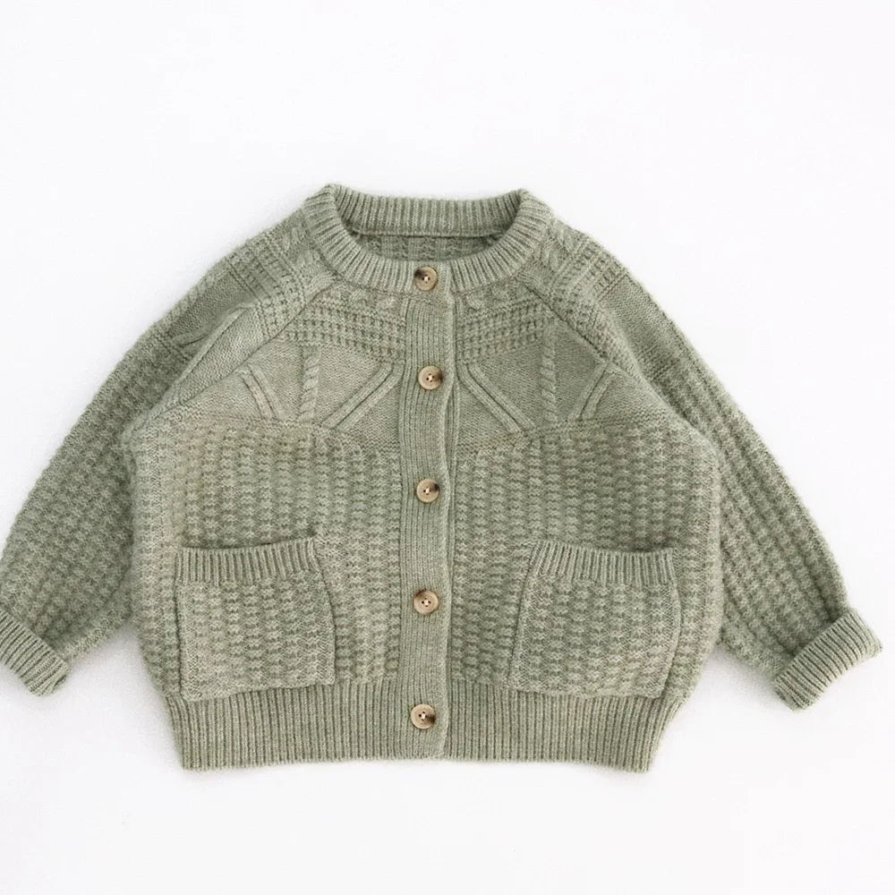Kids Textured Knit Cardigan with Pockets — Unisex