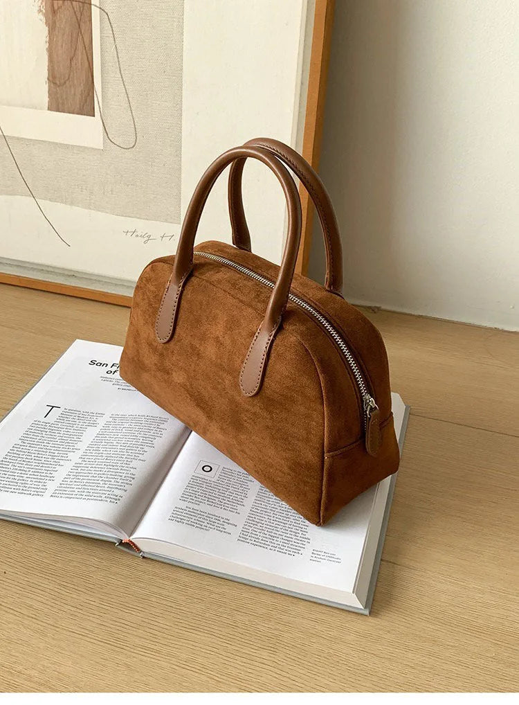Women's Retro Faux Suede Bowling Pillow Bag
