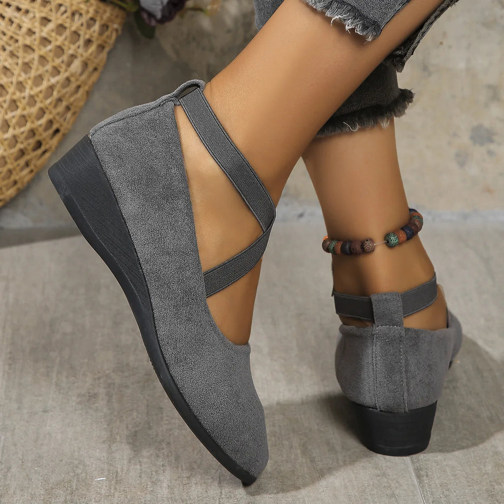 Women's Wedge Heel Pointed Toe Ankle Strap Pumps