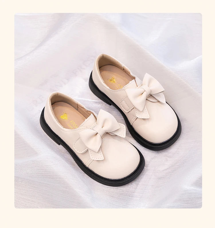 Girls' Bow Design Bonded Leather Flat Casual Shoes
