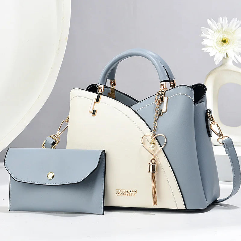 Women's Patchwork Appliqué PU Top-Handle Crossbody Tote