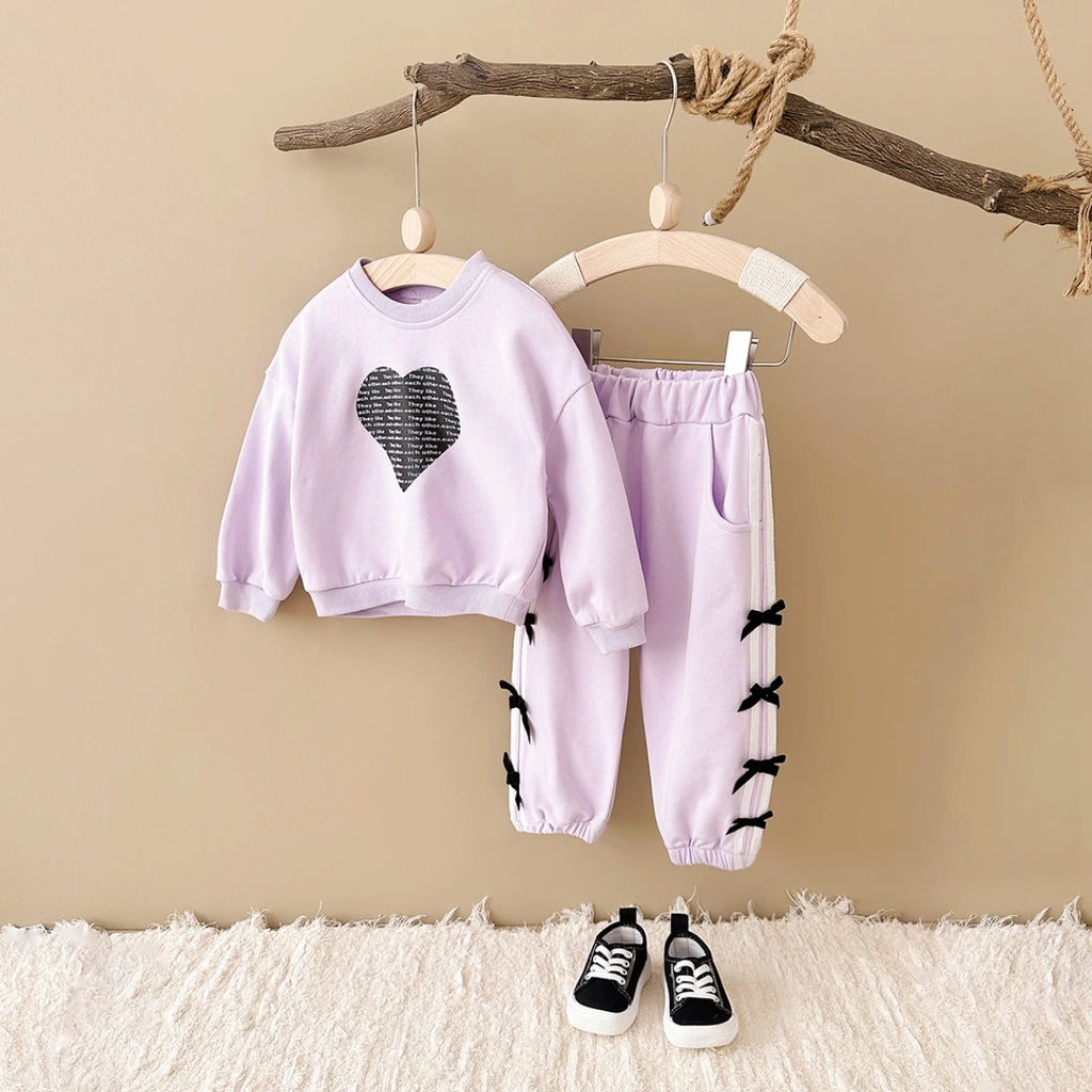 Baby Girl Love Print Sweatshirt & Bow Pants 2-Piece Set