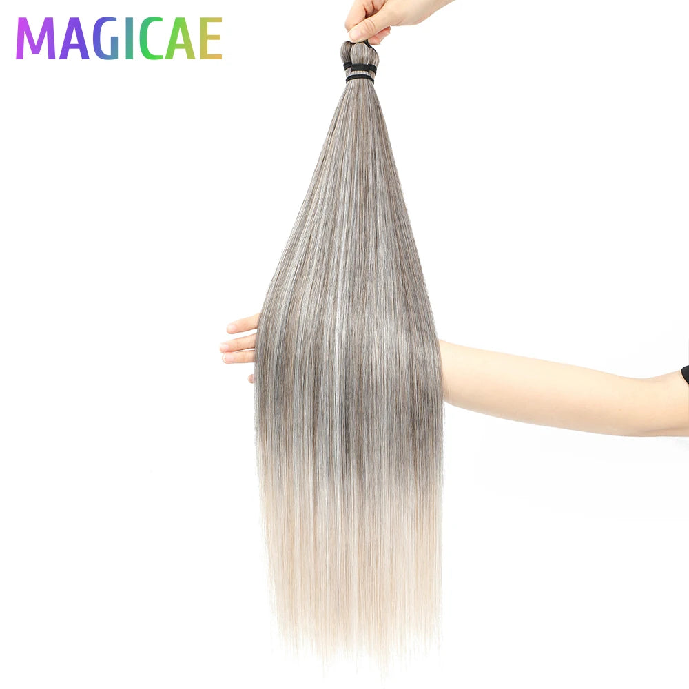 Braids Crochet 3Pcs 28Inches 300grams Synthetic Straight Bundles Orange Highlight Brown Braiding Hair Ombre Blond Gray White 60#