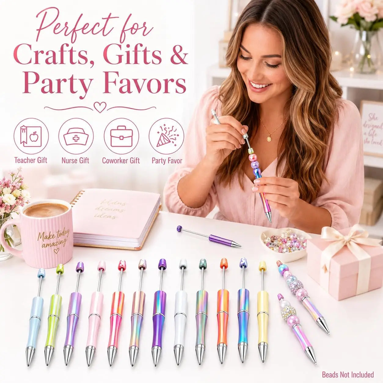 Beadable Pens for DIY | 12-Pack Gradient Beaded Ballpoint Pens | Party Favors & Gifts