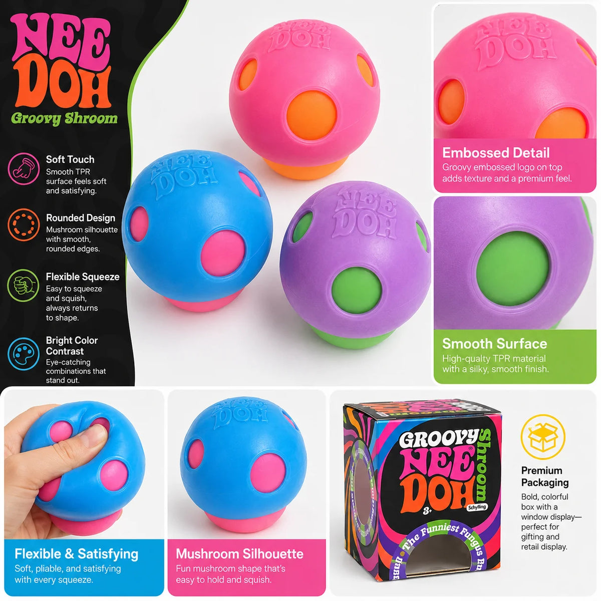 NEEDOH mushroom-shaped soft and slowly rising decompression toy helps adults squeeze to relieve mood and fight anxiety