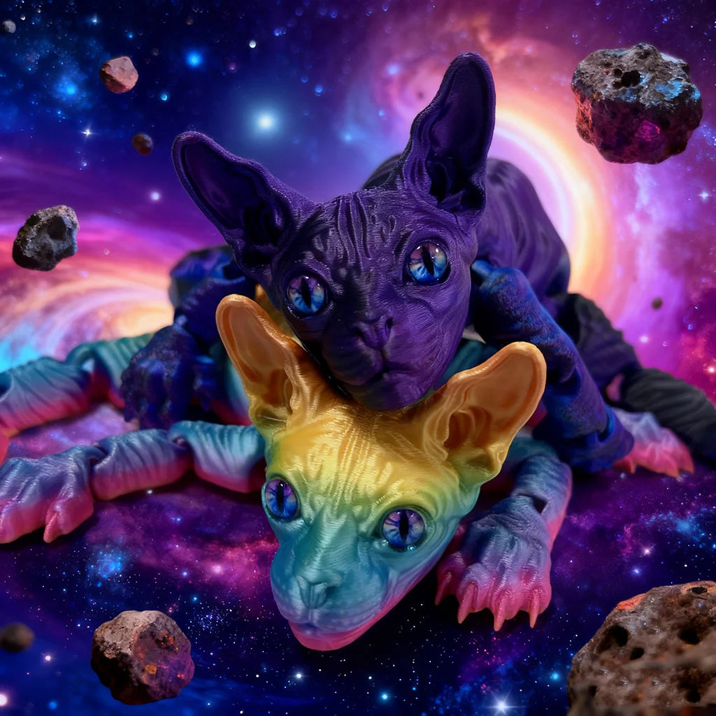 6-Pack 3D Printed Hairless Cat Statues | Flexible Colorful Animal Figures | Home & Office Decor
