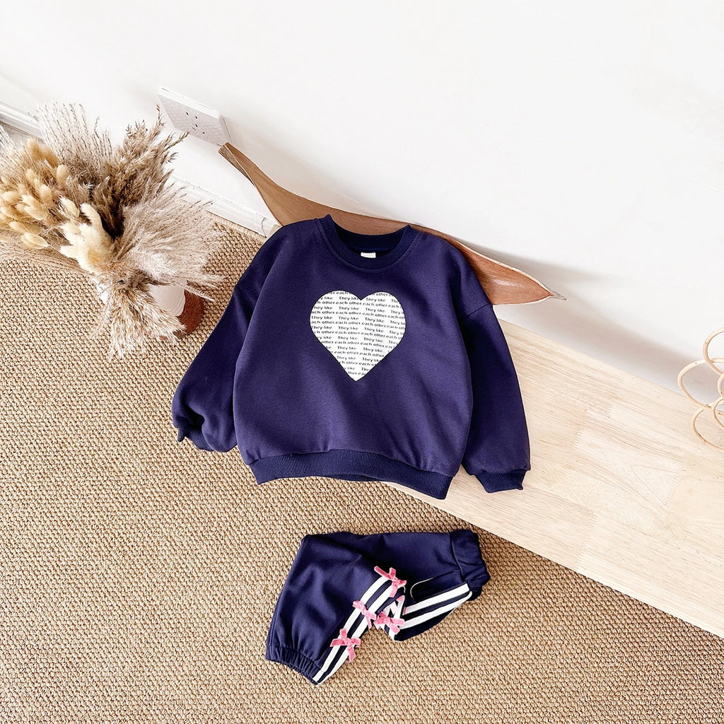 Baby Girl Love Print Sweatshirt & Bow Pants 2-Piece Set
