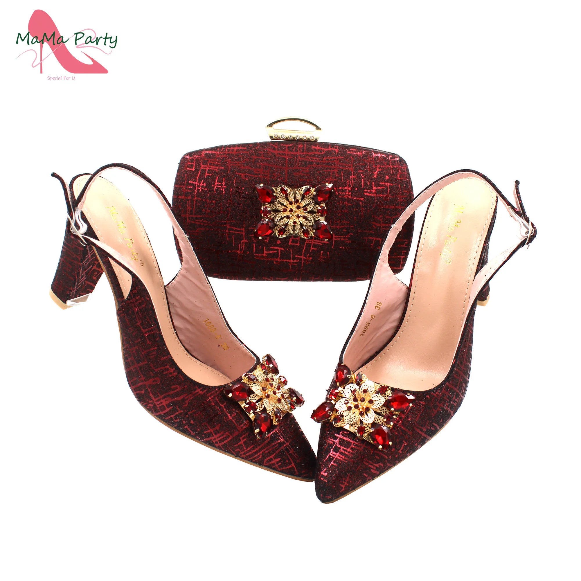 Fuchsia Color Italian Classics Design African Women Shoes and Bag Set High Quality with Shinning Crystal for Wedding Party