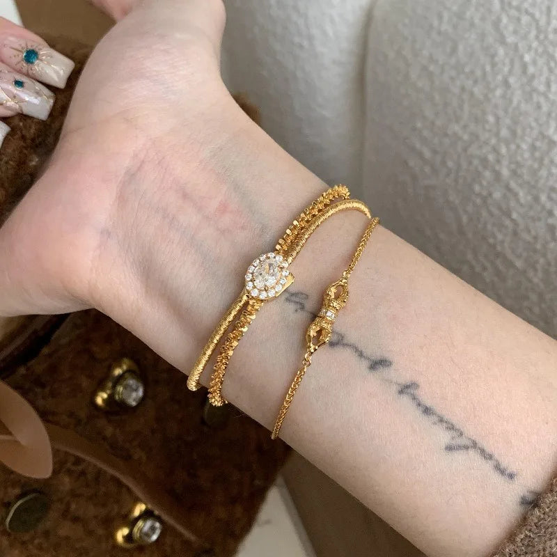 Light luxury high-end geometric bracelets for women inlaid diamonds exquisite chain bracelet fashion retro party jewelry gift
