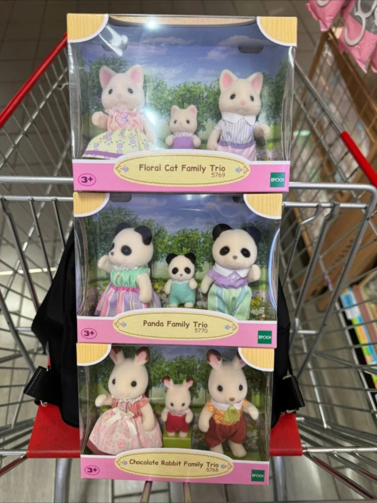 Sylvanian Families Anime Girl Figures Calico Critters Furniture Set Floral Cat Chocolate Rabbit Elephant Panda Family Trio Girts
