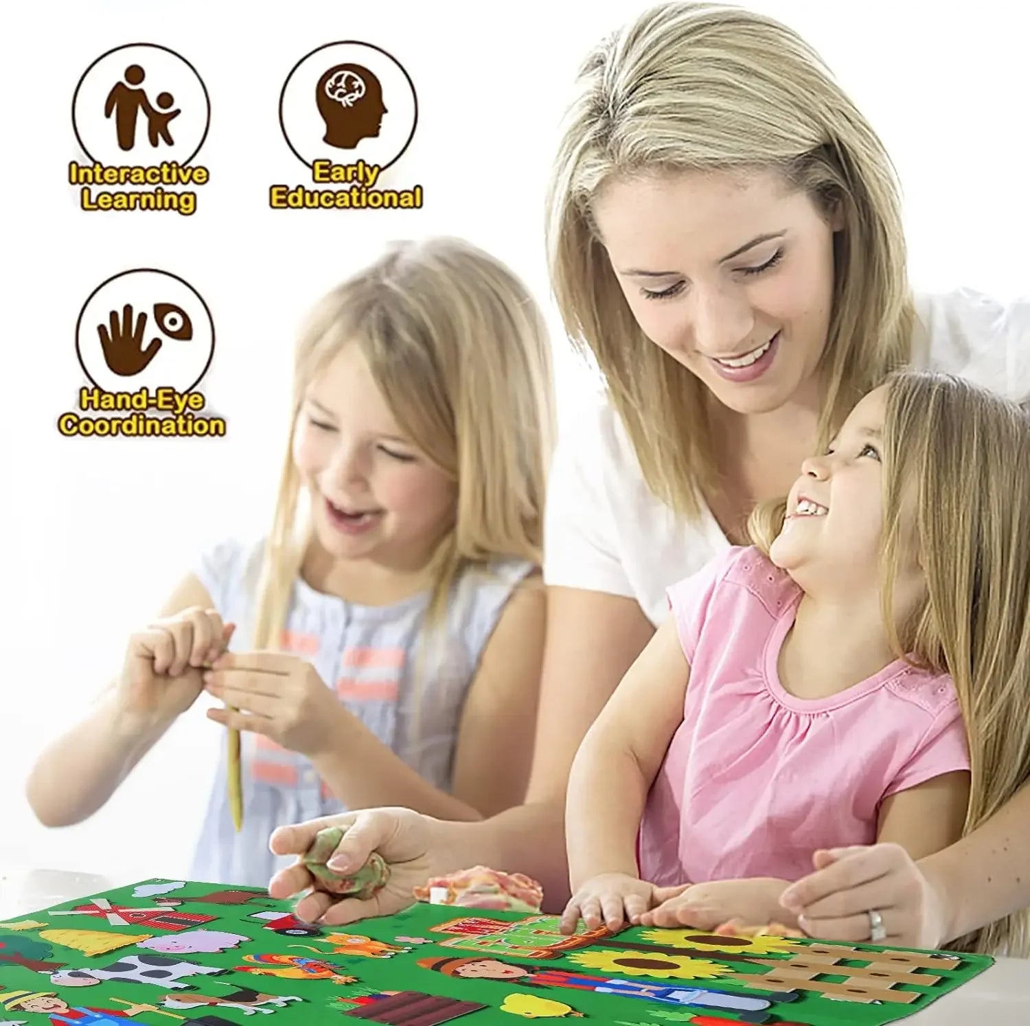 Felt Story Board Set Toy for kids Farm Animals Vehicle Preschool Education Early Learning Interactive Play Mat Wall Hanging Gift