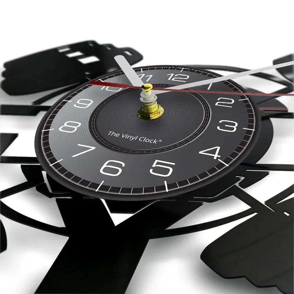 Fitness Equipment Theme Vinyl Record Fitness Wall Clock Home Decoration LED Backlight Modern Fitness Watch