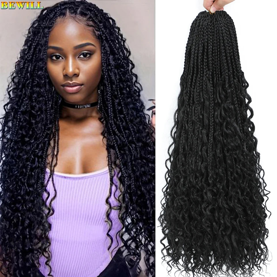 Goddess Box Braids Crochet Hair 14 18 24 Inch Bohemian Hippie Box Braids With Curly Ends Synthetic Braiding Hair for Black Women