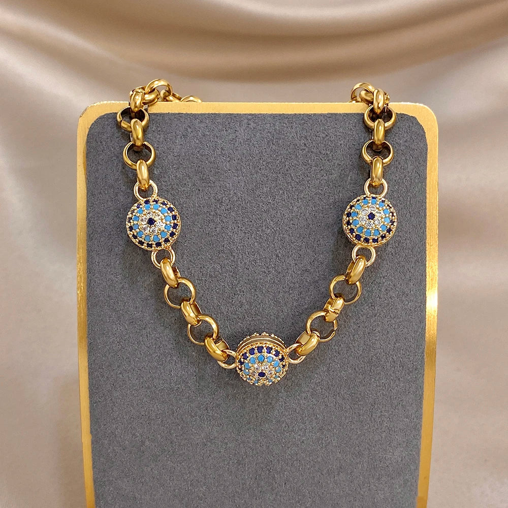 Greatera Blue-eyed Colored Rhinestone Inlaid Ball Bracelet For Women New Style 2026 Trendy Metal Stainless Steel Design Bangles