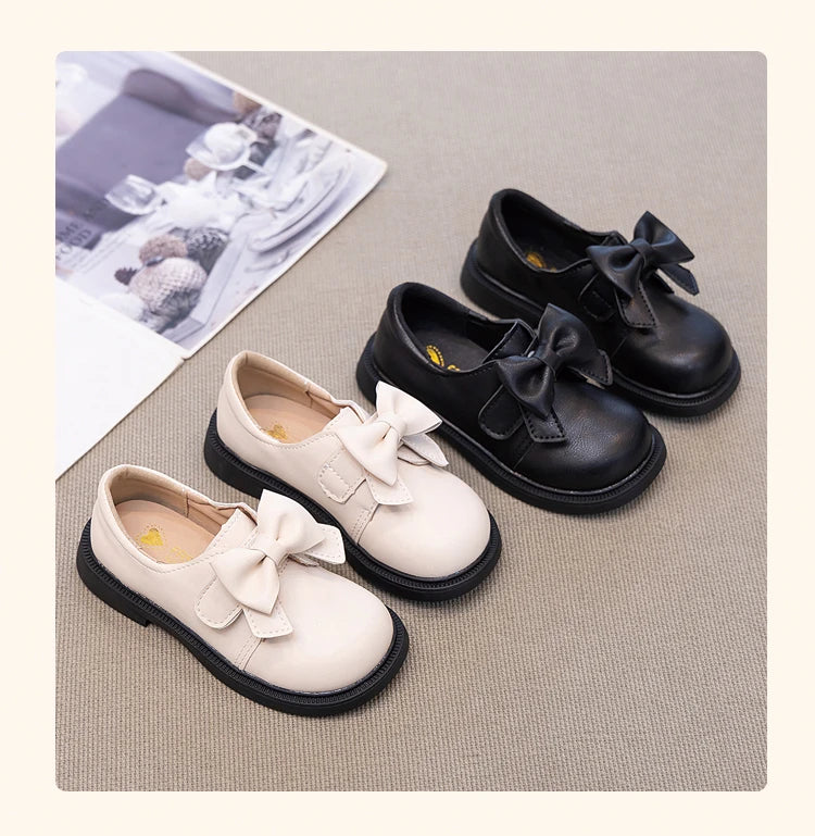 Girls' Bow Design Bonded Leather Flat Casual Shoes
