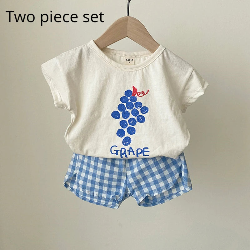 Kids Fruit & Veggie Print Cotton Pajama Set – Short Sleeve Unisex Sleepwear for Toddlers & Children