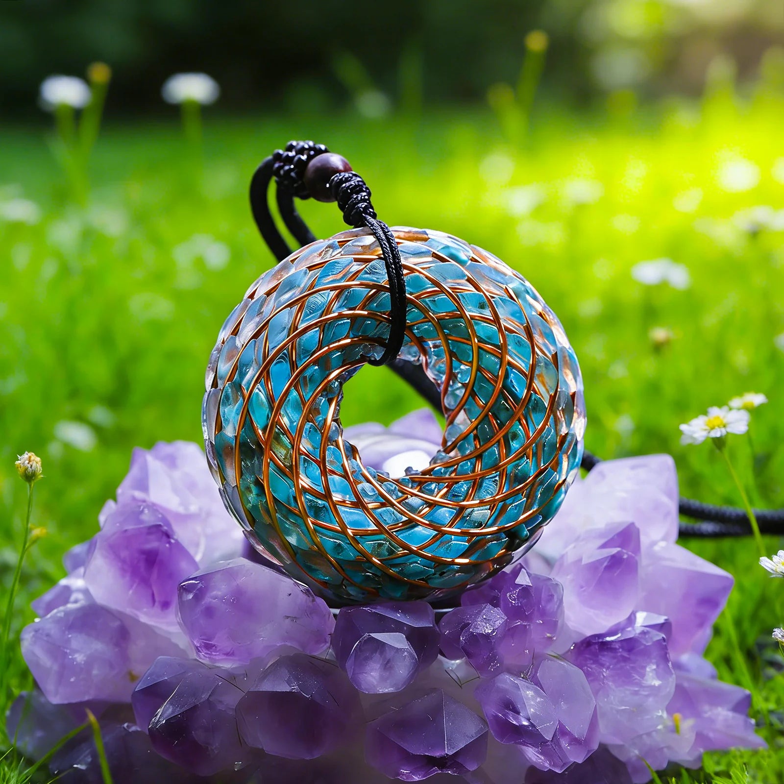 Rodin Coil & Amethyst  Orgone Pendant Necklace, Handmade pendant jewelry ，Adjustable Chain for Women & Men