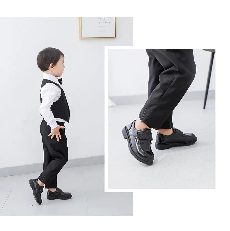 Kids' Black PU Leather School Shoes