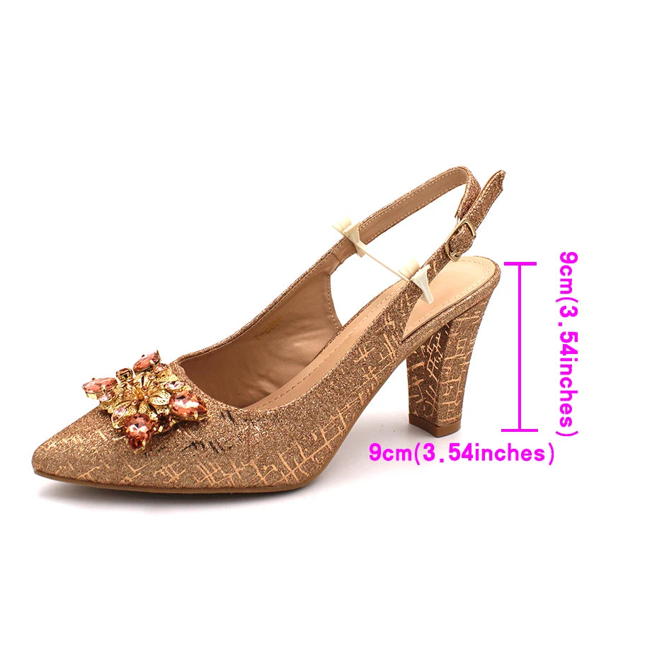 Fuchsia Color Italian Classics Design African Women Shoes and Bag Set High Quality with Shinning Crystal for Wedding Party
