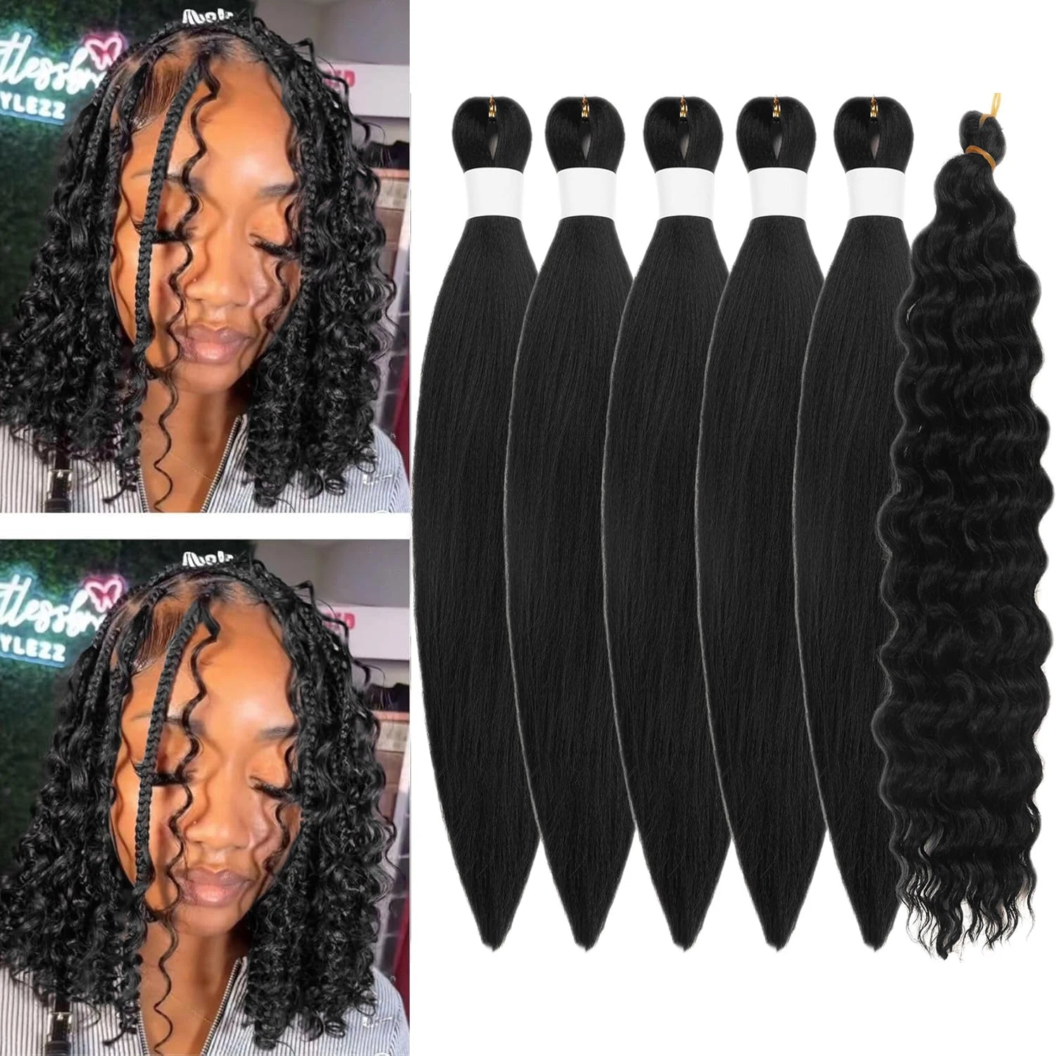 6pcs 24" Boho Braids | Ombre Brown | Pre-Stretched Synthetic | Long Wavy, Glossy | Holiday/Party/Casual | DIY Hair Accessories