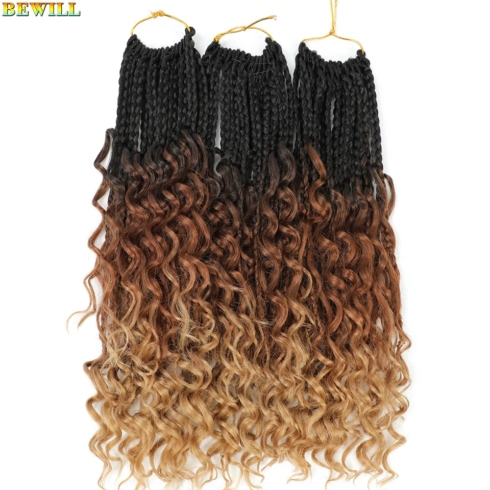 Goddess Box Braids Crochet Hair 14 18 24 Inch Bohemian Hippie Box Braids With Curly Ends Synthetic Braiding Hair for Black Women
