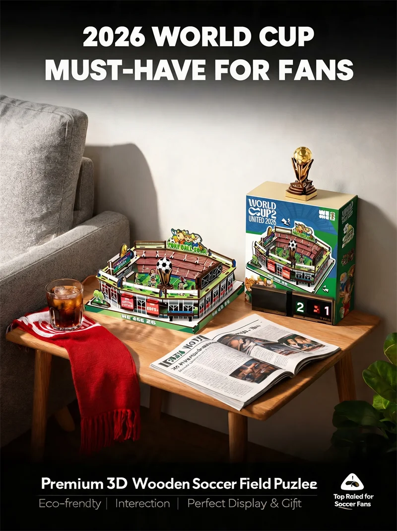 Football Stadium 3D Wooden Puzzle – DIY Assembly Model with Removable Scoreboard
