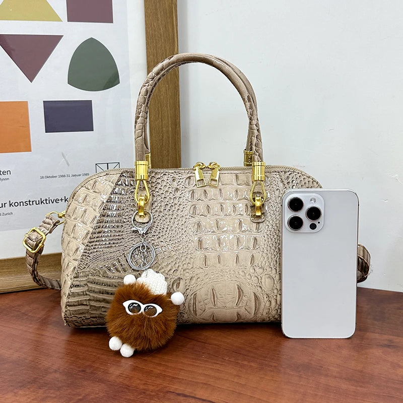 Women's Crocodile Pattern Structured Shoulder Bag