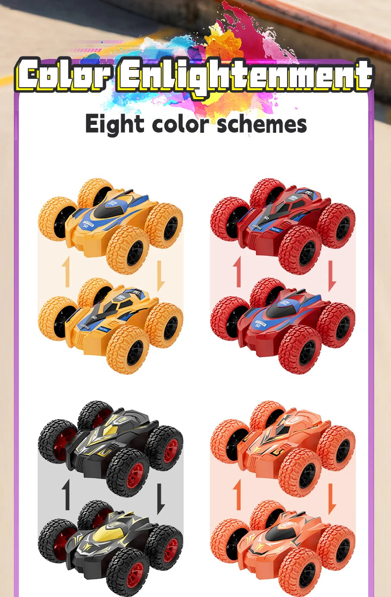 4-8 Pack 360° Rotating Stunt Car Toys - Friction Powered Toy Cars Push and Go Vehicles for Toddlers Kids Best Christmas Gift