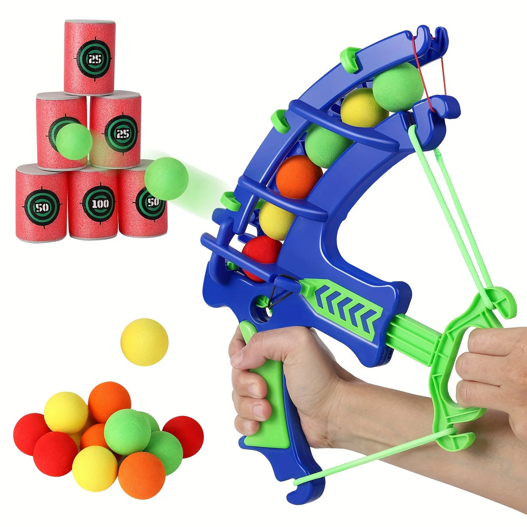 Foam Ball Shooting Toy Bow – Safe Archery Blaster with Soft Balls & Target Cans for Kids Outdoor Indoor Play